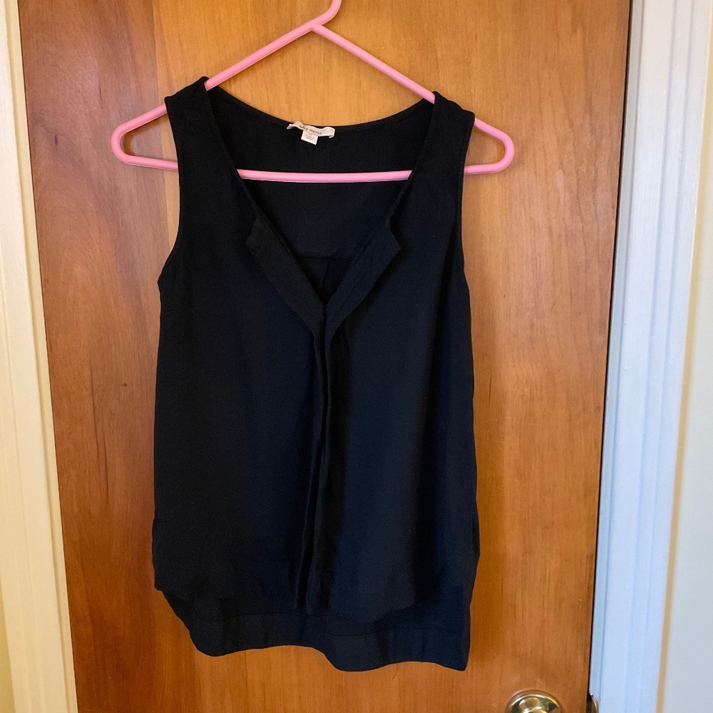 Ella Moss Black Sleeveless TankTop Ruffle Front Pleated Back Sz XS Shirt